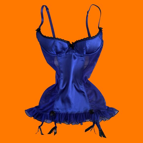 00's vintage satin fishnet y2k babydoll bustier SMALL frederick's *runs small* - Picture 1 of 7